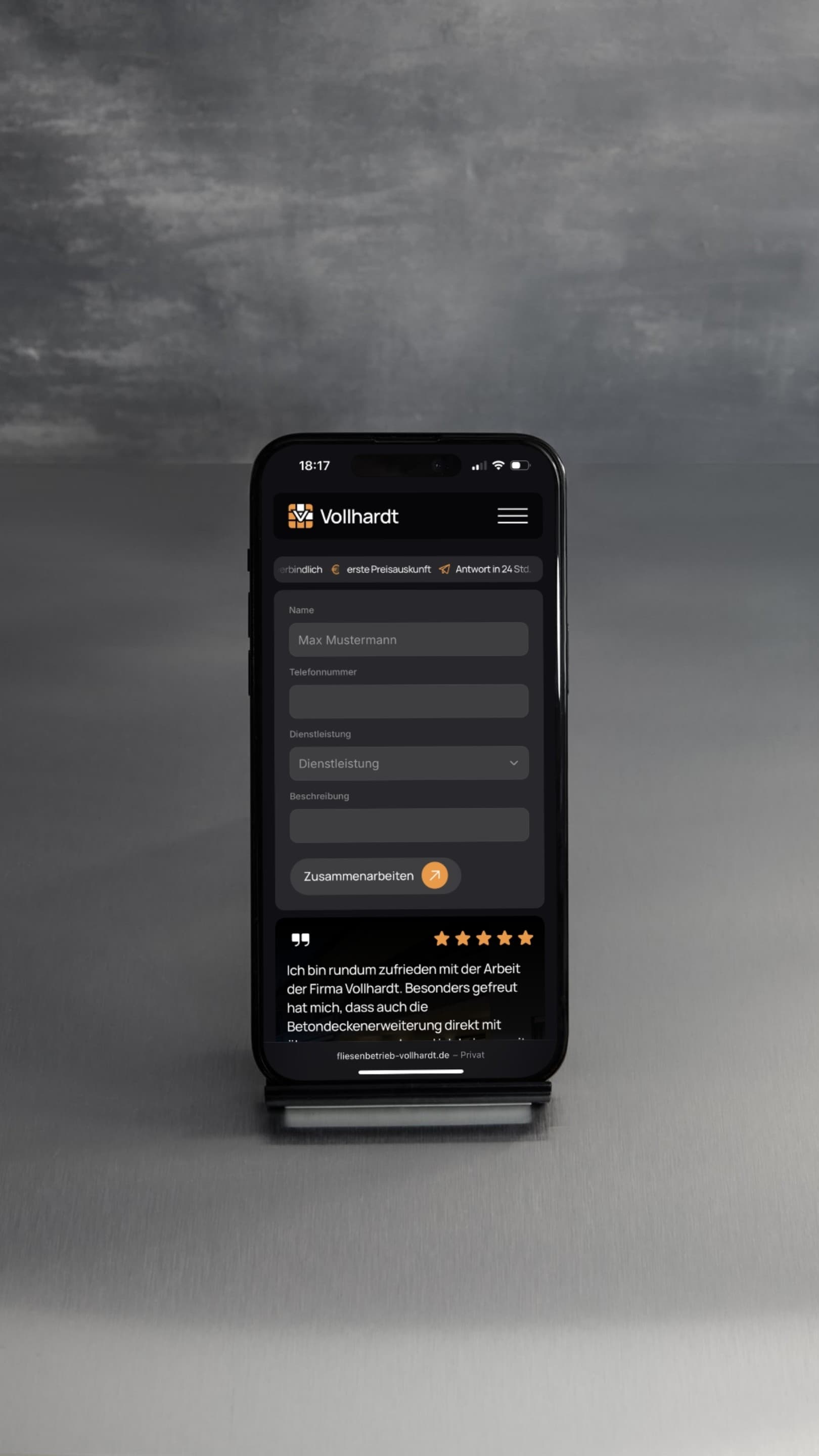 Vollhardt Referenzprojekt auf der Website