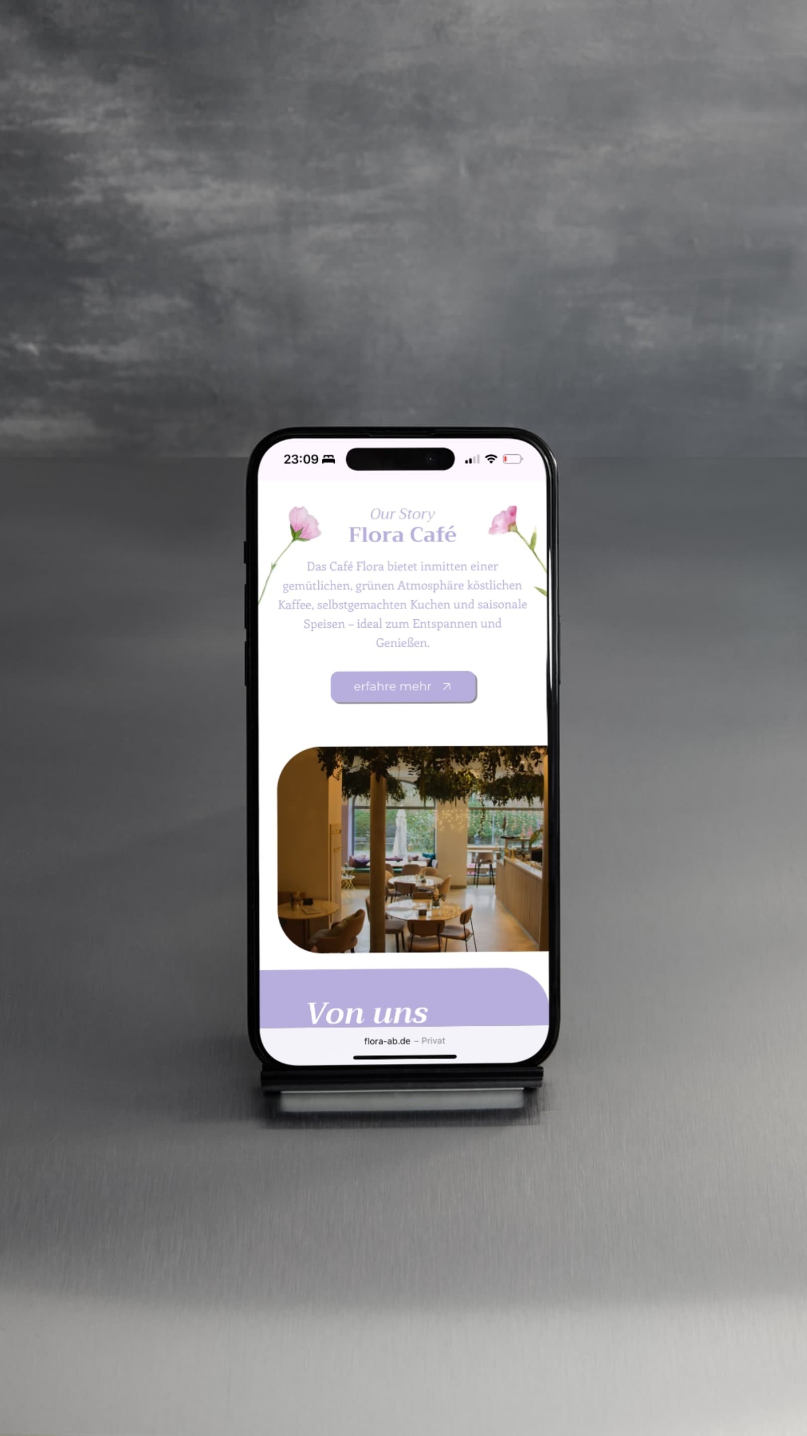 Café Flora Website Detailansicht