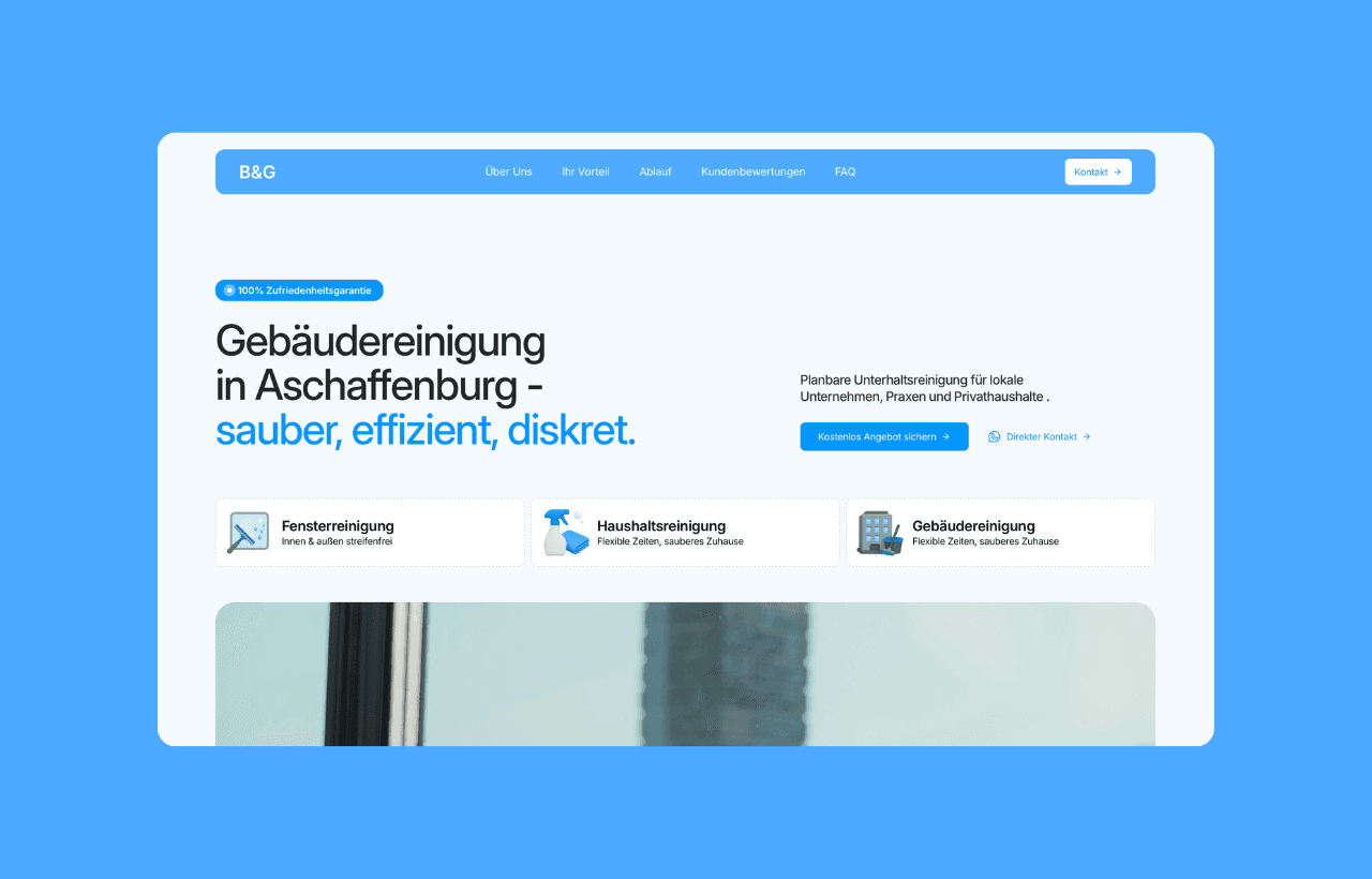 B&G Reinigung Website-Titelbild mit Leistungen für Gebäudereinigung in Aschaffenburg