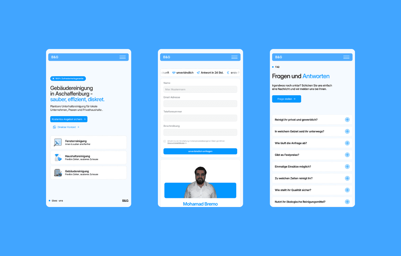 B&G Reinigung mobile Website-Ansichten