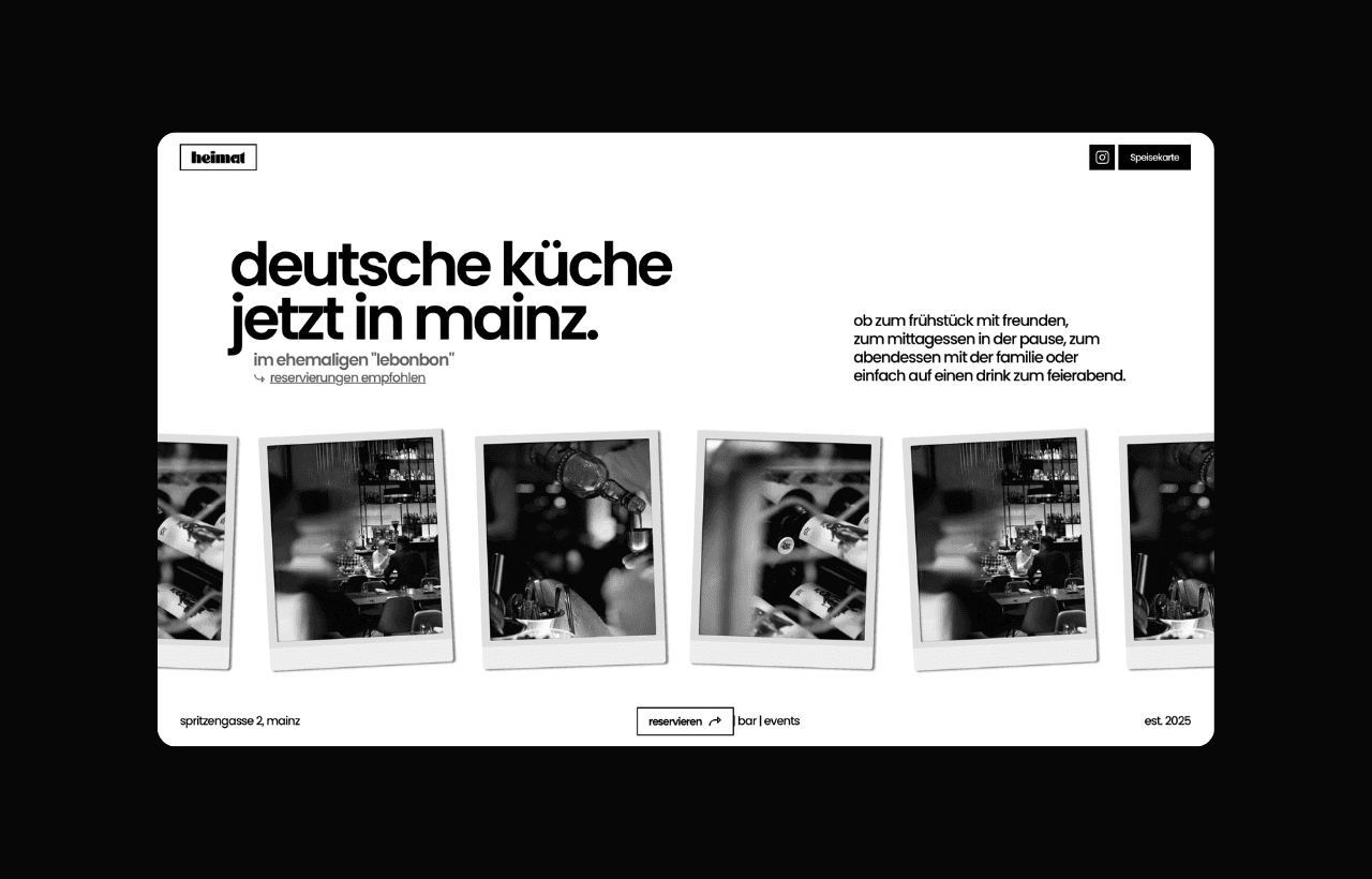 heimat Website Startseite mit Polaroid-Bildwelt